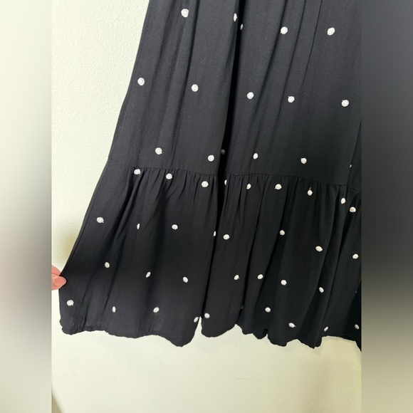 LOFT Puff Sleeve Embroidered Polka Dot Tiered Swing Dress Size Medium - Picture 7 of 10